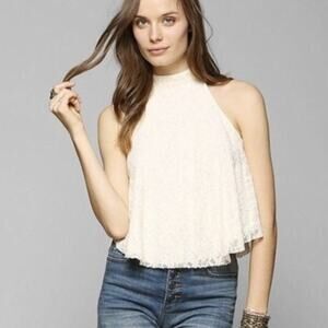 Urban Outfitters Pins & Needles Maroon Lace High Neck Tulip Open Back Tank Top